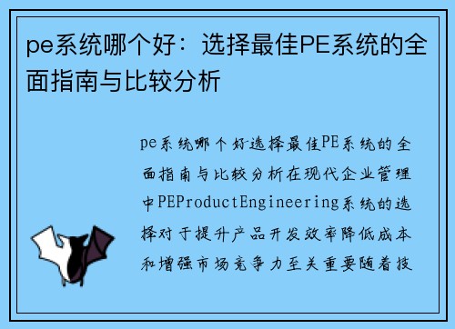 pe系统哪个好：选择最佳PE系统的全面指南与比较分析